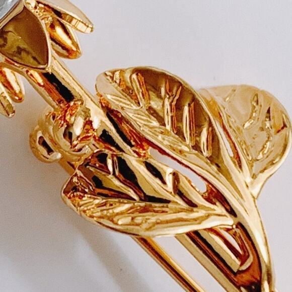 Vintage Swarovski Rose Pin Faceted Crystal 90s Y2K Small Rose Bud Floral Brooch - Picture 5 of 15